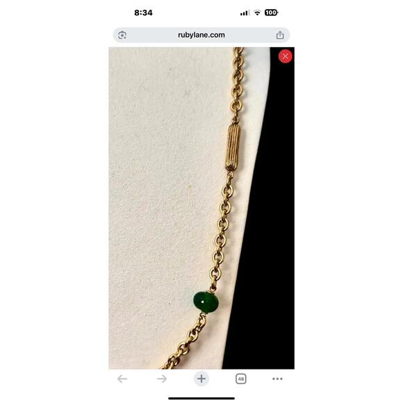 Vintage Chanel Gripoix Green Glass and Gilt Chain Necklace, Model 3129 - Picture 10 of 11